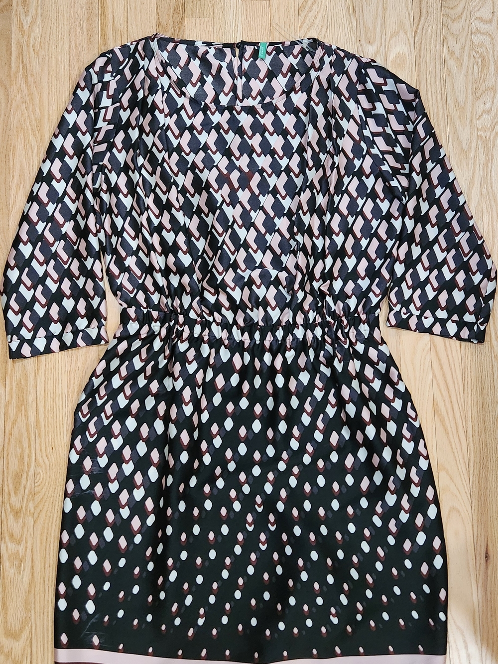 United Colors Of Benetton Black Dress with Pink and White Geometric Print
